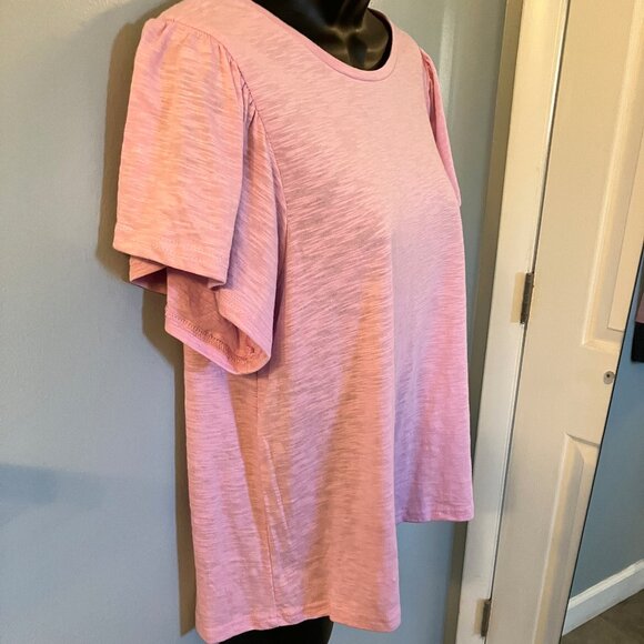 NWOT Penelope Rose Pink Flutter Sleeve Tee Size Large - Picture 6 of 7